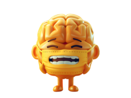 brain with worried expression not confident concept, 3d illustration element png