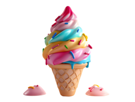 Rainbow ice cream cone, 3D element illustration png