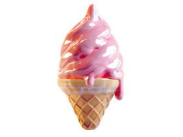 fresh melted pink ice cream cone, 3d element illustration png