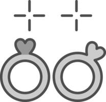 Boda anillos línea lleno escala de grises icono diseño vector