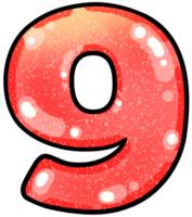 hand drawn number 9 pink color tone with jelly texture png