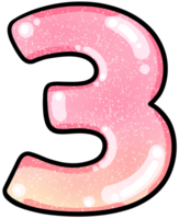 hand drawn number 3 pink color tone with jelly texture png