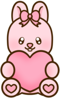 Bunny rabbit holding heart cartoon style hand drawn illustration png