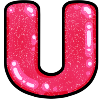 hand drawn alphabet U pink color tone with jelly texture png