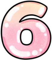 hand drawn number 6 pink color tone with jelly texture png
