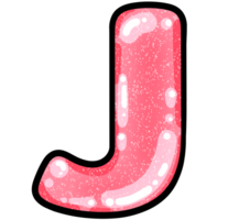 hand drawn alphabet J pink color tone with jelly texture png