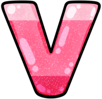 hand drawn alphabet V pink color tone with jelly texture png