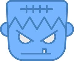 frankenstein línea lleno azul icono vector