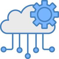 nube informática línea lleno azul icono vector