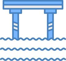 puente línea lleno azul icono vector