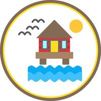 Beach Villa Flat Circle Icon vector