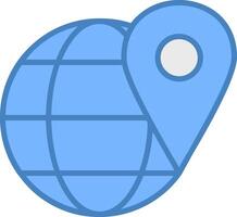 global ubicación línea lleno azul icono vector