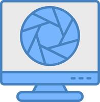 obturador línea lleno azul icono vector