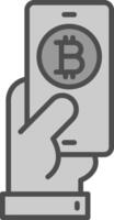 pagar bitcoin línea lleno escala de grises icono diseño vector