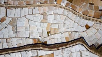 Aerial drone view of The Natural Salt Mines of Rio Maior in Portugal. Salt fields and salt extraction. photo