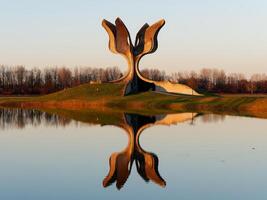 Flower Monument or Stone Flower in Sisak Moslavina, Croatia. Yugoslav monument commemorating the struggles of the partisan during World War 2. photo