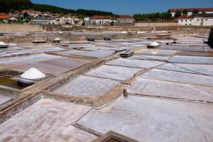 View of The Natural Salt Mines of Rio Maior in Portugal. Salt fields and salt extraction. photo
