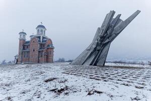 Monument to Fallen Soldiers at Ostra, Serbia. Yugoslav monument commemorating the struggles of the partisan during World War 2. photo