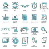 Business and marketing, programming, data management, internet connection, social network, computing, information. Thin line blue icons set. Flat illustration vector