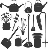 Silhouette gardening equipment black color only vector