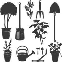 silueta jardinería equipo negro color solamente vector