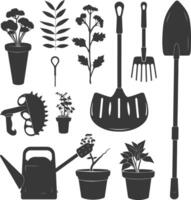 Silhouette gardening equipment black color only vector