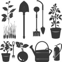 silueta jardinería equipo negro color solamente vector