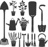 Silhouette gardening equipment black color only vector