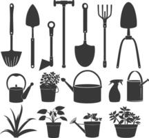 silueta jardinería equipo negro color solamente vector