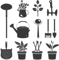 silueta jardinería equipo negro color solamente vector