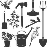 Silhouette gardening equipment black color only vector