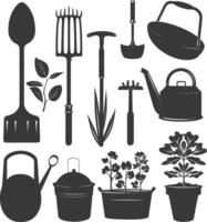 silueta jardinería equipo negro color solamente vector