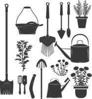 Silhouette gardening equipment black color only vector