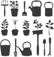 Silhouette gardening equipment black color only vector