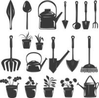 Silhouette gardening equipment black color only vector