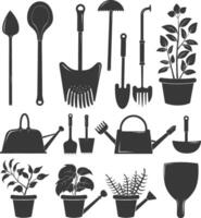 silueta jardinería equipo negro color solamente vector