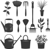 Silhouette gardening equipment black color only vector