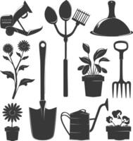 silueta jardinería equipo negro color solamente vector