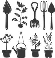 silueta jardinería equipo negro color solamente vector