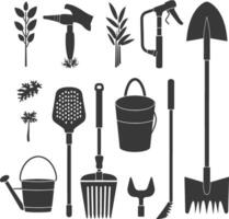 Silhouette gardening equipment black color only vector