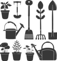 silueta jardinería equipo negro color solamente vector