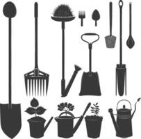 Silhouette gardening equipment black color only vector