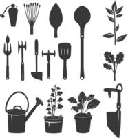 silueta jardinería equipo negro color solamente vector