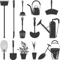 Silhouette gardening equipment black color only vector