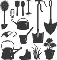 silueta jardinería equipo negro color solamente vector