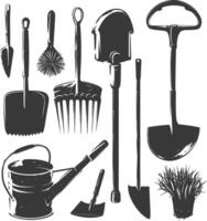 Silhouette gardening equipment black color only vector