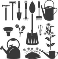 silueta jardinería equipo negro color solamente vector