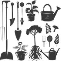 silueta jardinería equipo negro color solamente vector