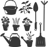 silueta jardinería equipo negro color solamente vector