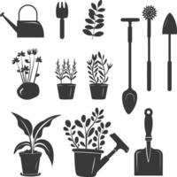 silueta jardinería equipo negro color solamente vector